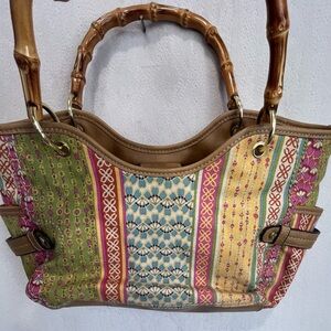 Relic Cane Handle boho Patchwork Colorful Summer Hobo Bag Summer